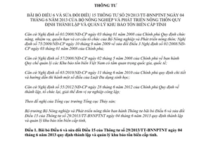 Thông tư 44/2013/TT-BNNPTNT sửa đổiThông tư 29/2013/TT-BNNPTNT khu bảo tồn biển cấp tỉnh