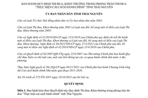 Quyết định 24/2013/QĐ-UBND Thi đua Khen thưởng phong trào cải cách hành chính Thái Nguyên