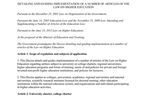 Decree No. 141/2013/ND-CP guiding implementation Law on Higher Education