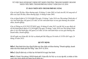 Quyết định 7385/QĐ-UBND 2013 khen thưởng Doanh nghiệp doanh nhân tiêu biểu Đà Nẵng 2014 2016