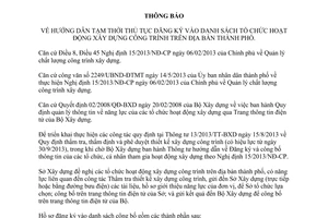 Thông báo 8948/TB-SXD-QLKTXD 2013 đăng ký danh sách tổ chức xây dựng công trình Hồ Chí Minh
