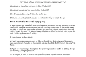 Nghị định 143/2013/NĐ-CP quy định về bồi hoàn học bổng và chi phí đào tạo