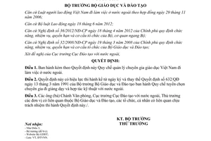 Quyết định 4982/QĐ-BGDĐT 2013 quản lý chuyên gia giáo dục Việt Nam đi làm việc ở nước ngoài