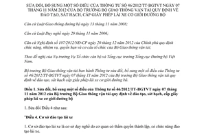 Thông tư 38/2013/TT-BGTVT sửa đổi 46/2012/TT-BGTVT đào tạo sát hạch cấp giấy phép lái xe cơ giới