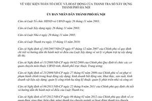 Quyết định 46/2013/QĐ-UBND kiện toàn tổ chức hoạt động Thanh tra Sở Xây dựng Hà Nội
