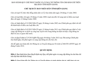 Quyết định 2542/QĐ-UBND năm 2013 Quy chế phát ngôn cung cấp thông tin báo chí Kiên Giang