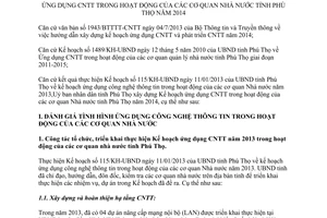 Kế hoạch 4379/KH-UBND ứng dụng công nghệ thông tin trong cơ quan nhà nước Phú Thọ 2014