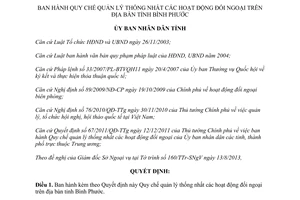 Quyết định 43/2013/QĐ-UBND Quy chế quản lý thống nhất hoạt động đối ngoại tỉnh Bình Phước