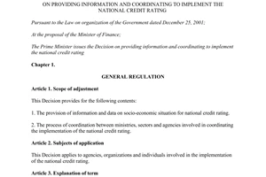 Decision No. 61/2013/QD-TTg on providing information and coordinating to implement the national credit rating
