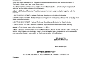 Circular No. 32/2013/TT-BTNMT promulgation of national technical regulations on environment