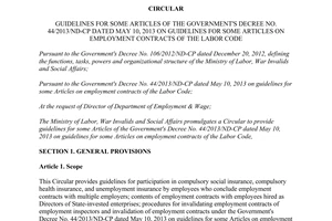 Circular No. 30/2013/TT-BLDTBXH guidelines 44/2013/ND-CP employment contracts of the Labor Code