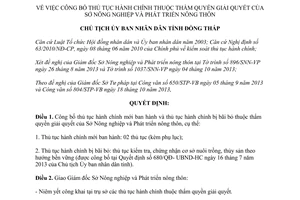 Quyết định 1067/QĐ-UBND-HC 2013 thủ tục hành chính Sở Nông nghiệp Phát triển nông thôn Đồng Tháp