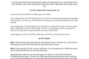 Quyết định 54/2013/QĐ-UBND cơ chế một cửa một cửa liên thông cơ quan hành chính nhà nước Long An