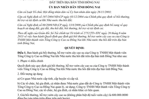 Quyết định 67/2013/QĐ-UBND giá bồi thường hỗ trợ vườn cây cao su khi Nhà nước thu hồi đất Đồng Nai