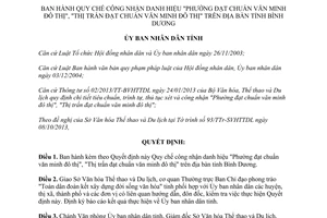 Quyết định 31/2013/QĐ-UBND công nhận Phường Thị trấn đạt chuẩn văn minh đô thị Bình Dương