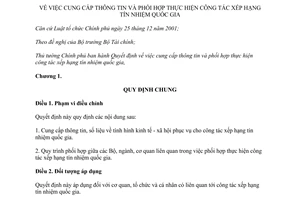 Quyết định 61/2013/QĐ-TTg năm 2013 cung cấp thông tin xếp hạng tín nhiệm quốc gia