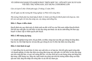 Quyết định 62/2013/QĐ-TTg chính sách khuyến khích phát triển hợp tác liên kết sản xuất