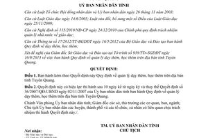 Quyết định số 20/2013/QĐ-UBND Quy định quản lý dạy thêm học thêm tỉnh Tuyên Quang