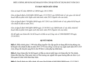 Quyết định 3142/QĐ-UBND kế hoạch vốn cấp quyền sử dụng đất 2013 Bình Định