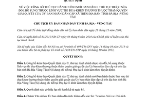 Quyết định 2475/QĐ-UBND 2013 thủ tục hành chính mới sửa đổi Ủy ban nhân dân xã Bà Rịa Vũng Tàu