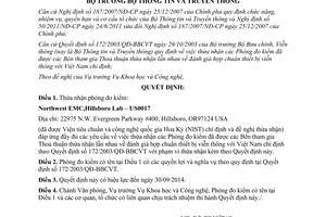 Quyết định 1370/QĐ-BTTTT năm 2013 thừa nhận phòng đo kiểm thông tin