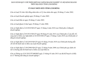 Quyết định 51/2013/QĐ-UBND Quy chế phối hợp hậu kiểm doanh nghiệp hộ kinh doanh Lâm Đồng