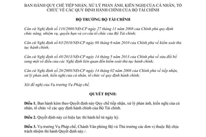 Quyết định 2672/QĐ-BTC năm 2013 tiếp nhận xử lý phản ánh hành chính