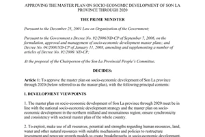 Decision No. 1959/QD-TTg 2013 plan on socio-economic development of Son La 2020