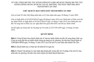 Quyết định 3400/QĐ-UBND năm 2013 sửa đổi Bộ thủ tục hành chính chung xã phường thị trấn Cần Thơ