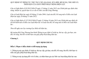 Thông tư 25/2013/TT-BCT cấp gia hạn sửa đổi thu hồi giấy phép hoạt động điện lực