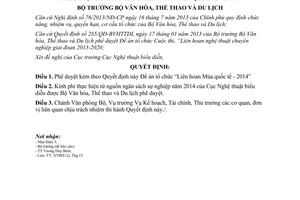 Quyết định 3762/QĐ-BVHTTDL năm 2013 Đề án tổ chức Liên hoan Múa quốc tế 2014