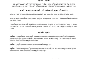Quyết định 2506/QĐ-UBND 2013 thủ tục hành chính sửa đổi bổ sung Sở Kế hoạch Đầu tư Bà Rịa Vũng Tàu