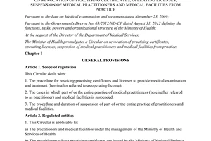 Circular No. 35/2013/TT-BYT revocation of practising certificates operating licenses of medical practitioners and medical facilities