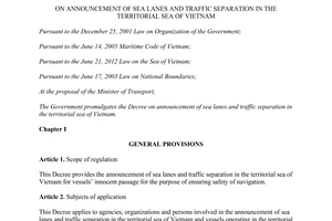 Decree No. 146/2013/ND-CP announcement of sea lanes traffic separation in the territorial sea of Vietnam