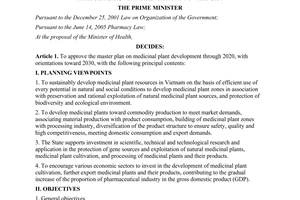Decision No. 1976/QD-TTg the master plan on medicinal plant development through 2020