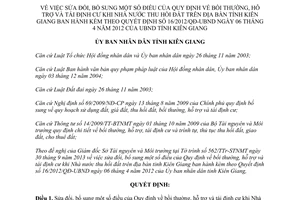 Quyết định 28/2013/QĐ-UBND sửa đổi Quy định bồi thường Nhà nước thu hồi đất Kiên Giang