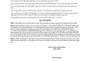 Quyết định 21/2013/QĐ-UBND cấp phép xây dựng công trình Hòa Bình