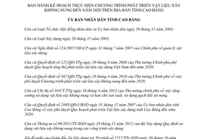 Quyết định 1868/QĐ-UBND 2013 Kế hoạch phát triển vật liệu xây không nung đến 2020 Cao Bằng