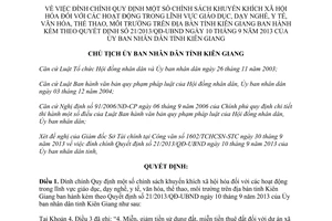 Quyết định 2580/QĐ-UBND 2013 đính chính Quyết định 21/2013/QĐ-UBND khuyến khích xã hội hóa Kiên Giang