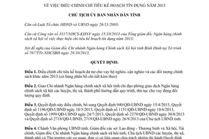 Quyết định 3219/QĐ-UBND năm 2013 điều chỉnh chỉ tiêu kế hoạch tín dụng Bình Định