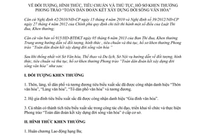 Hướng dẫn 02/HD-SNV 2013 tiêu chuẩn thủ tục khen thưởng xây dựng đời sống văn hóa Vĩnh Phúc