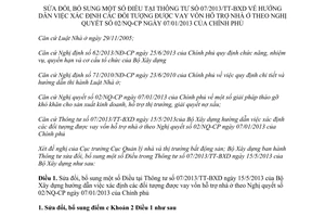 Thông tư 18/2013/TT-BXD sửa đổi 07/2013/TT-BXD đối tượng được vay vốn hỗ trợ nhà ở theo Nghị quyết 02/NQ-CP