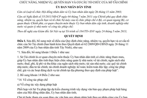 Quyết định 47/2013/QĐ-UBND sửa đổi chức năng nhiệm vụ quyền hạn cơ cấu Sở Tài chính Tây Ninh