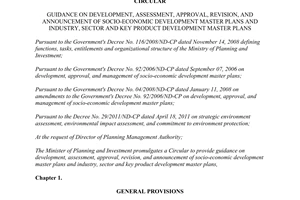 Circular No. 05/2013/TT-BKHDT approval evision socio economic development master plans industry sector
