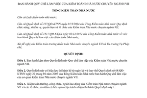Quyết định 1143/QĐ-KTNN năm 2013 Quy chế làm việc Kiểm toán Nhà nước chuyên ngành VII