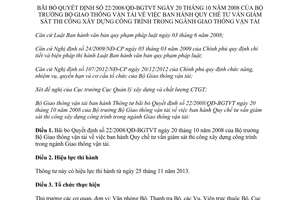 Thông tư 30/2013/TT-BGTVT bãi bỏ Quyết định 22/2008/QĐ-BGTVT Quy chế tư vấn giám sát thi công
