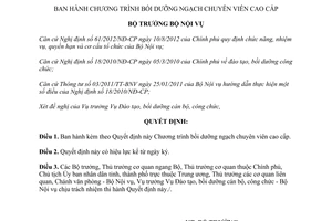 Quyết định 1107/QĐ-BNV năm 2013 bồi dưỡng ngạch chuyên viên cao cấp