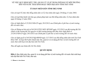 Quyết định 38/2013/QĐ-UBND mức thu quản lý sử dụng phí bảo vệ môi trường nước thải Trà Vinh