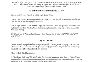 Quyết định 42/2013/QĐ-UBND quy định xét tặng danh hiệu Người tốt việc tốt Hà Nội