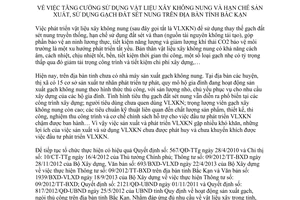 Chỉ thị 18/CT-UBND năm 2013 tăng cường vật liệu xây không nung Bắc Kạn